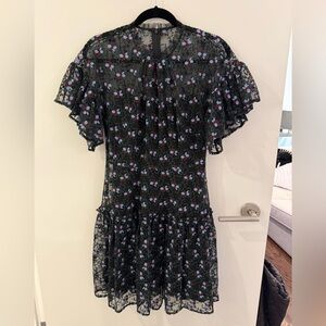 Pearl by Lela Rose Black Dress with Floral Embroidery